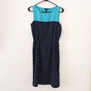 Women's Tommy Hilfiger Shift Dress Polka Dot Sleeveless Teal Dark Blue Small Mid